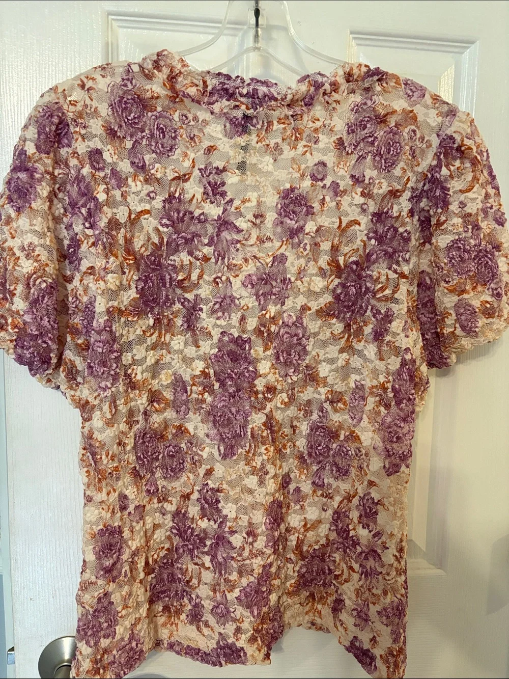Anthropologie NWT Floral Lace Tie-Front Women's Top - Purple & Cream